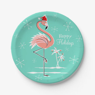 Assiettes En Carton Plaque papier du Flamant rose de Noël Happy Holid