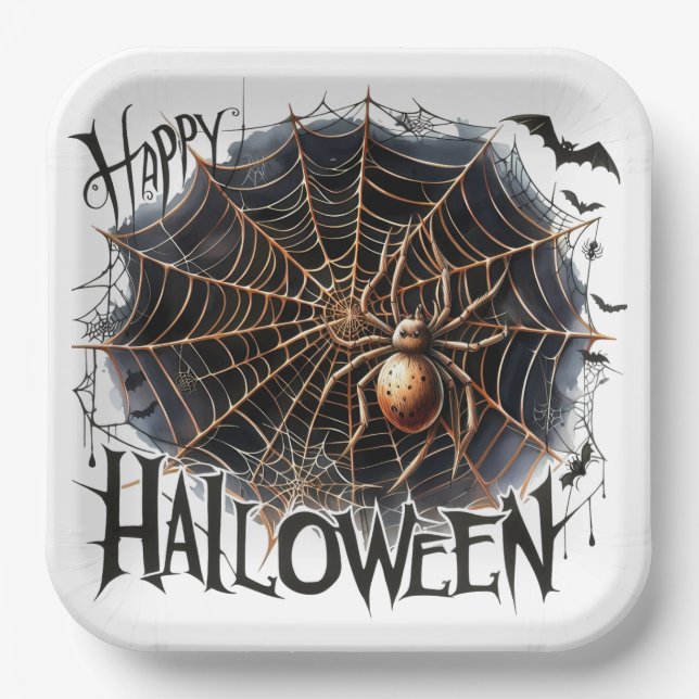 Assiettes En Carton Plaque papier éffrayant Spider Web Halloween (Recto)