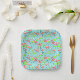 Assiettes En Carton Plaque papier Flamant rose Fandango Multi carré