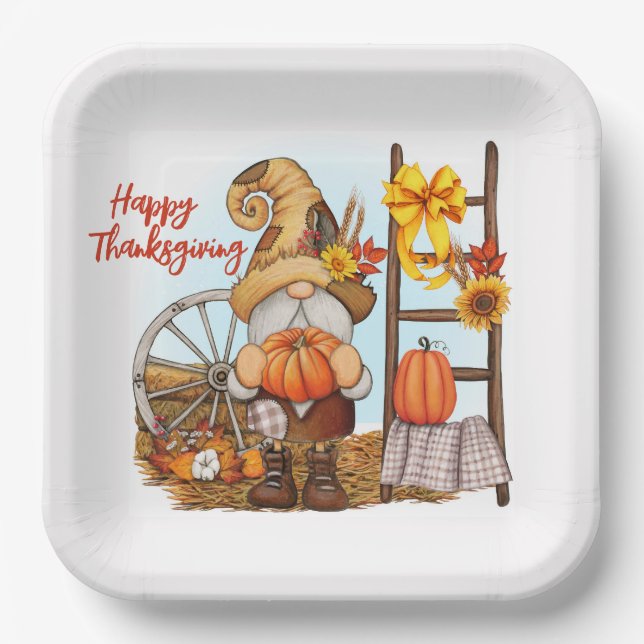 Assiettes En Carton Plaque papier Gnome bon thanksgiving (Recto)