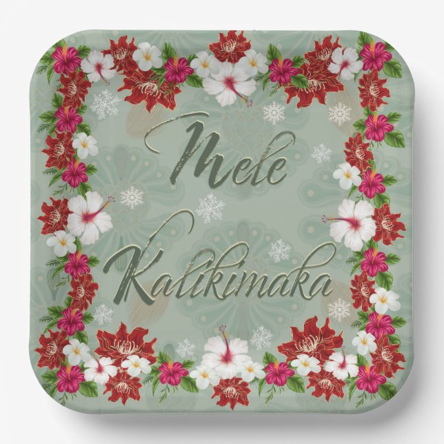 Assiettes En Carton Plaque papier Hawaiian Mele Kalikimaka (Recto)