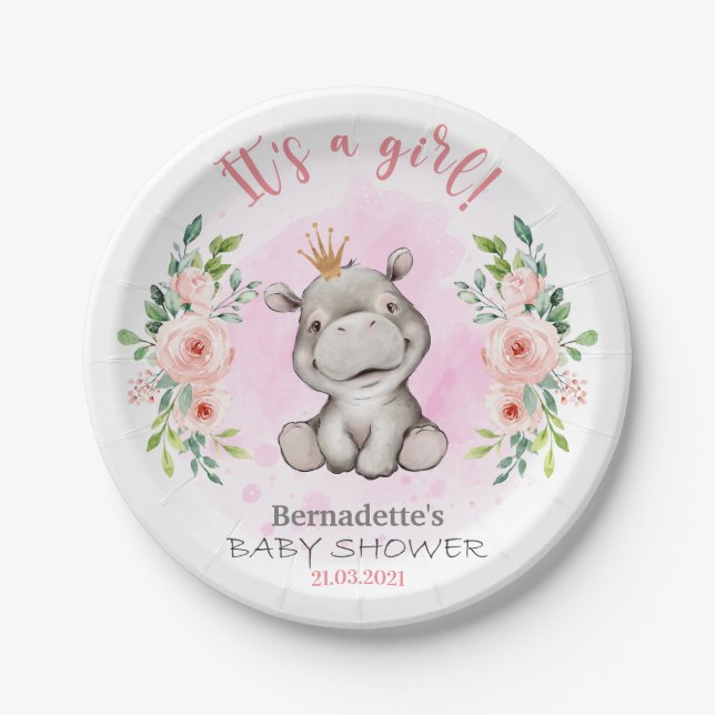 Assiettes En Carton Plaque papier Hippo baby shower mignonne (Devant)