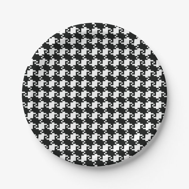 Assiettes En Carton Plaque papier Houndstooth (Devant)