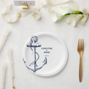 Assiettes En Carton Plaque papier Mariage Ancre marine nautique