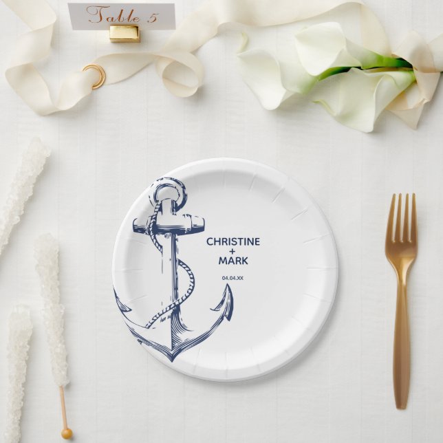 Assiettes En Carton Plaque papier Mariage Ancre marine nautique (Mariage)
