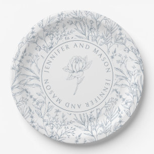Assiettes En Carton Plaque papier mariage bleu rose à motif floral