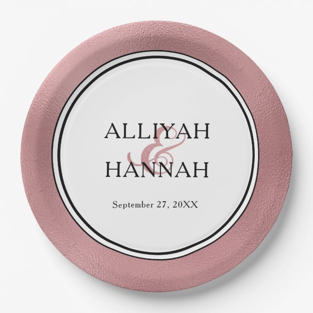 Assiettes En Carton Plaque papier Mariage moderne Rose LGBTQ Gold (Devant)