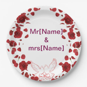 Assiettes En Carton Plaque papier Mariage Rose romantique avec nom per