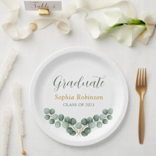 Assiettes En Carton Plaque papier moderne Eucalyptus Graduation Party