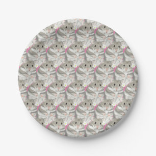 Assiettes En Carton Plaque papier Motif Gris et blanc Hamster