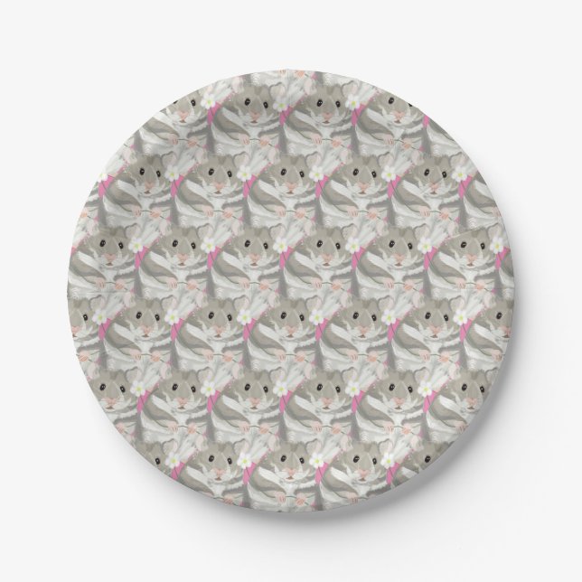 Assiettes En Carton Plaque papier Motif Gris et blanc Hamster (Devant)