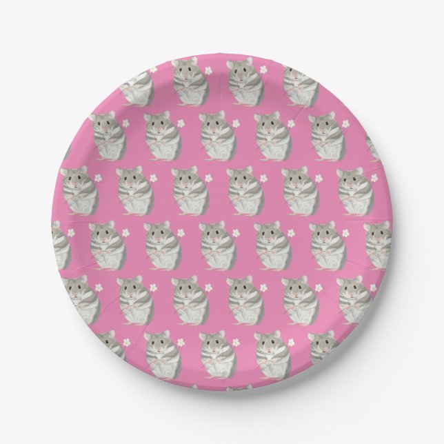 Assiettes En Carton Plaque papier Motif Gris et blanc Hamster (Devant)