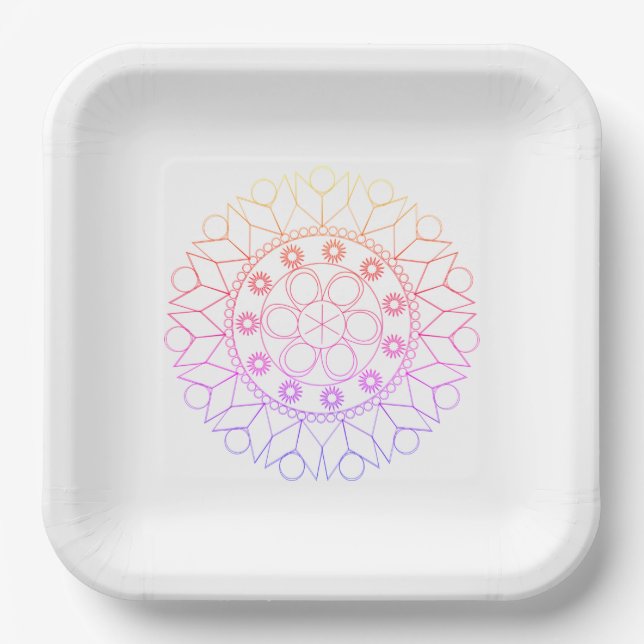 Assiettes En Carton Plaque papier - Motif Mandala de couleur pastel (Recto)