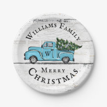 Plaque papier personnalisée Blue Retro Truck