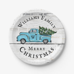 Assiettes En Carton Plaque papier personnalisée Blue Retro Truck