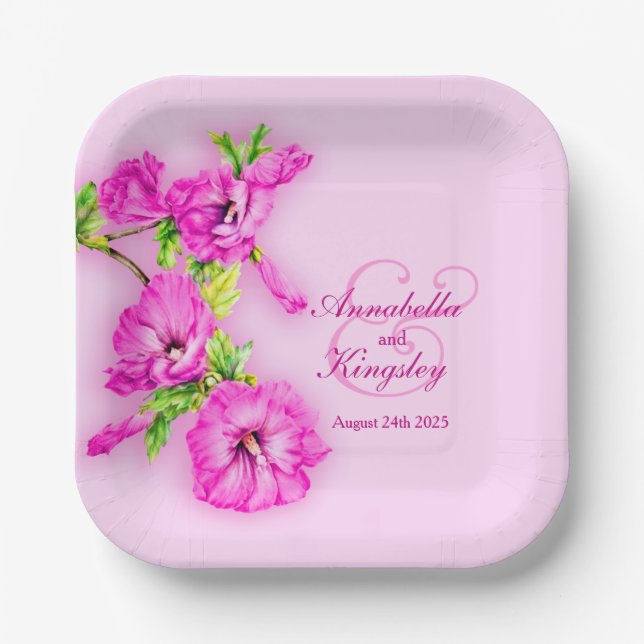 Assiettes En Carton Plaque papier personnalisée en art rose hibiscus m (Recto)