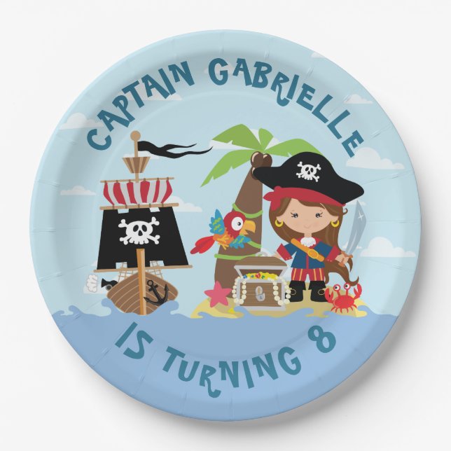 Assiettes En Carton Plaque Papier Pirate Fille Mignonne (Devant)