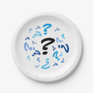 Assiettes En Carton Plaque papier - Points d'interrogation bleus