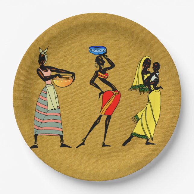 Assiettes En Carton Plaque papier pour femmes africaines (Devant)
