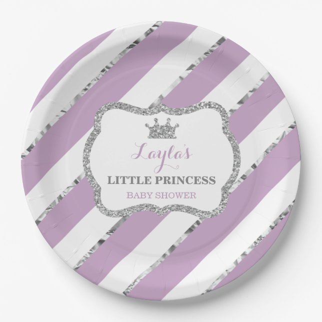 Assiettes En Carton Plaque Papier Princesse, Violet, Argent (Devant)