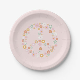 Assiettes En Carton Plaque papier Retro Floral Peace