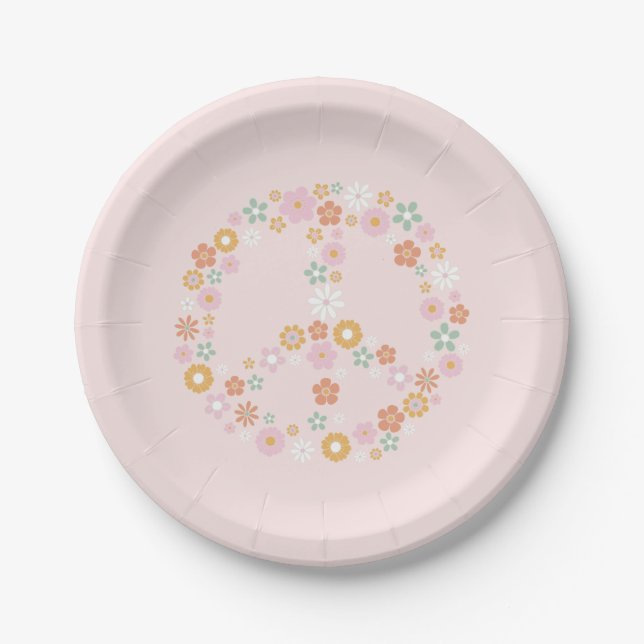 Assiettes En Carton Plaque papier Retro Floral Peace (Devant)