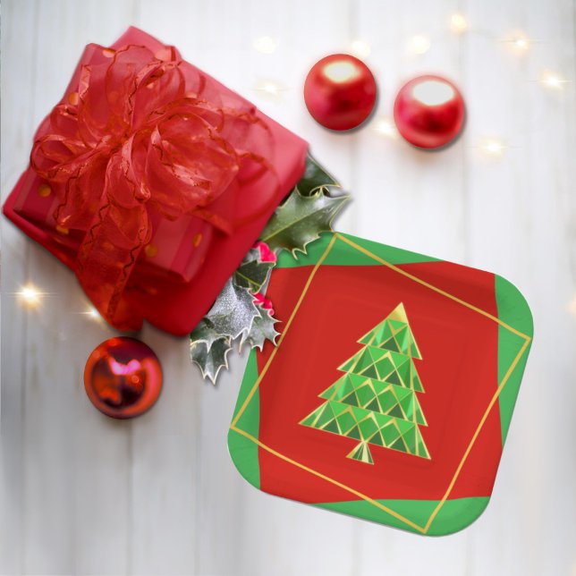 Assiettes En Carton Plaque papier rouge Carré vert Joyoux Noel (Créateur téléchargé)