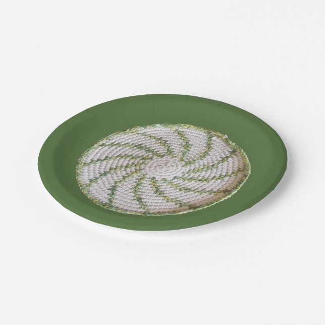 Assiettes En Carton Plaque papier - Spirale verte en Crochet (Angle)