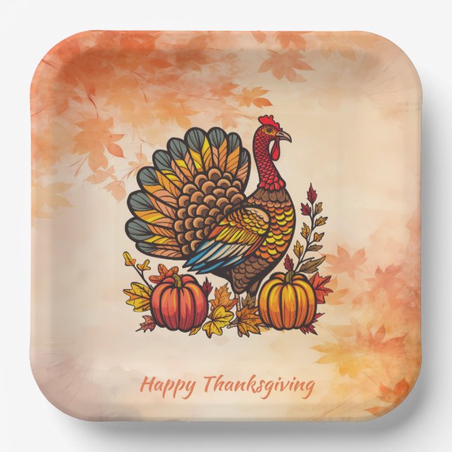Assiettes En Carton Plaque papier Thanksgiving traditionnel (Recto)