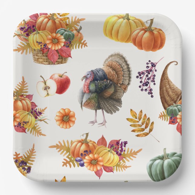 Assiettes En Carton Plaque papier Thanksgiving traditionnelle (Recto)