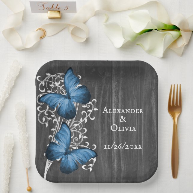 Assiettes En Carton Plaque Papier Wedding shower Bleu Rustique Papier (Mariage)