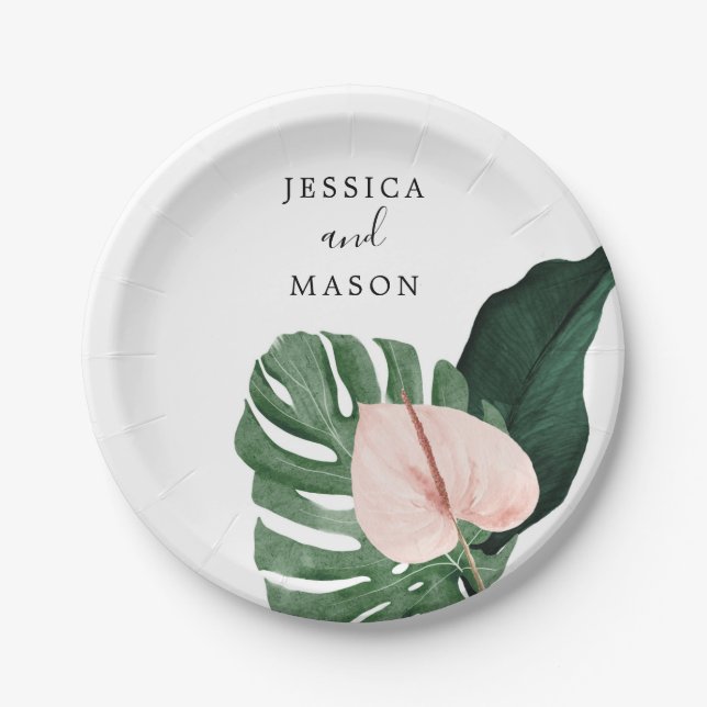 Assiettes En Carton Plaque papier Wedding shower de Monstera Tropical (Devant)