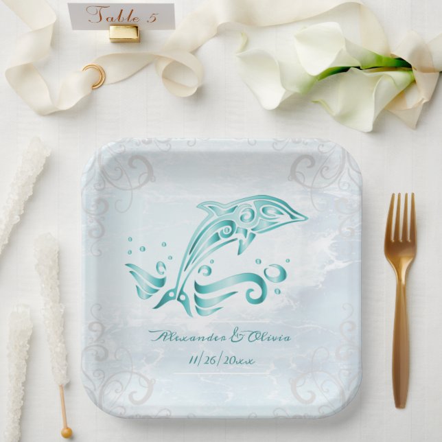 Assiettes En Carton Plaque papier Wedding shower Dolphin turquoise (Mariage)