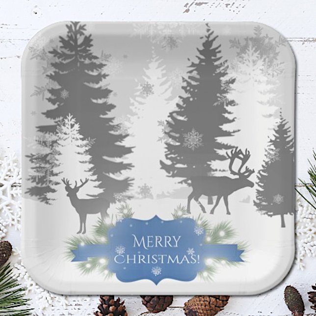 Assiettes En Carton Plaque papier Winter Wonderland - Bleu (Blue Winter Wonderland Christmas Paper Plates)