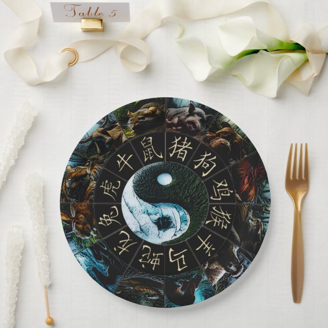 Assiettes En Carton Plaque papier YinYang (Mariage)
