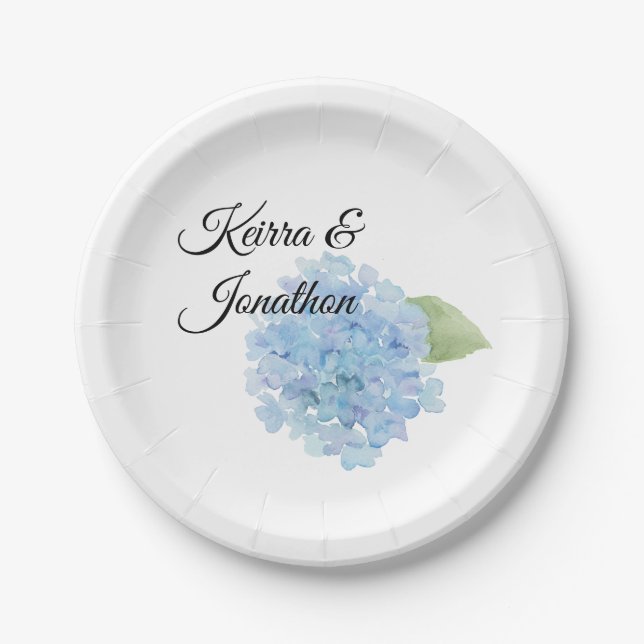 Assiettes En Carton Plaque personnalisée Blue Hydrangea (Devant)