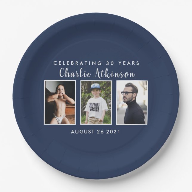 Assiettes En Carton Plaque photo de 30e anniversaire (Devant)