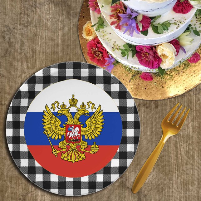 Assiettes En Carton Plaque Russie, plaid de buffle & drapeau russe (Créateur téléchargé)