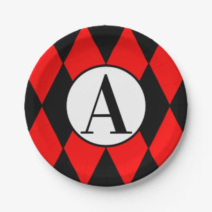 Assiettes En Carton Plaques à papier 7" HARLEQUIN et MONOGRAMME ROUGE