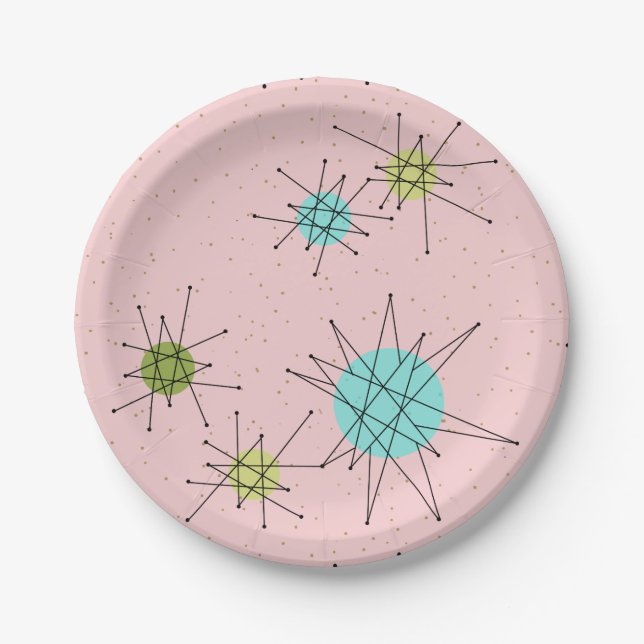 Assiettes En Carton Plaques à papier atomiques iconiques roses de (Devant)