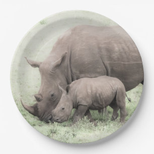 Assiettes En Carton Plaques à papier blanches de rhinocéros et de b