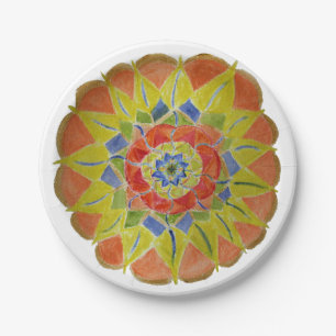 Assiettes En Carton Plaques à papier d'aquarelle jaune rose de mandal