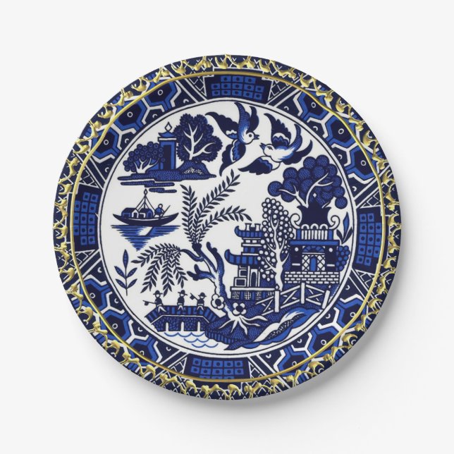 Assiettes En Carton Plaques à papier de conception bleue classique de (Devant)