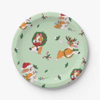 Assiettes En Carton Plaques à papier de corgi de Noël