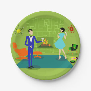 Assiettes En Carton Plaques à papier de couples modernes de la moiti