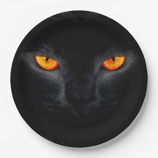 Assiettes En Carton Plaques à papier de Halloween/chat noir (Devant)