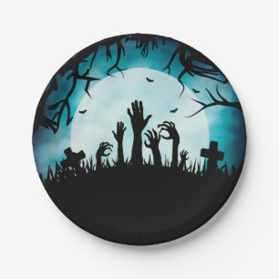 Assiettes En Carton Plaques à papier de Halloween de cimetière de