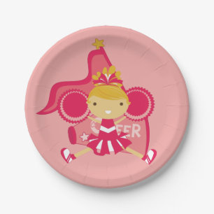 Assiettes En Carton Plaques à papier de partie rose de pom-pom girl d