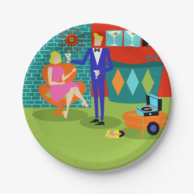 Assiettes En Carton Plaques à papier de rétros couples de Martini (Devant)