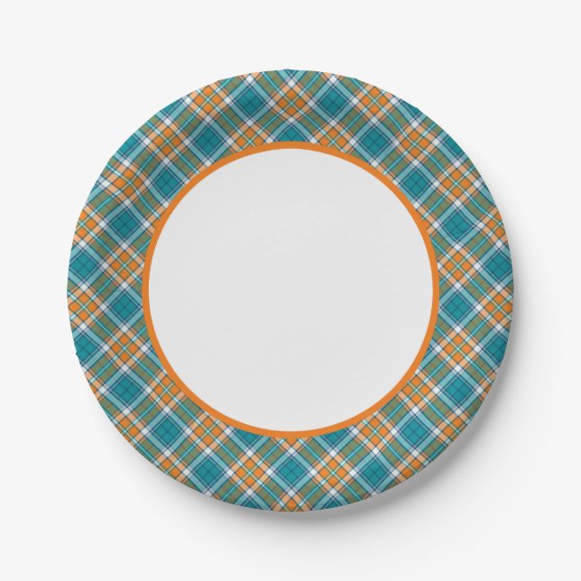 Assiettes En Carton Plaques à papier de turquoise et de plaid sportif (Devant)